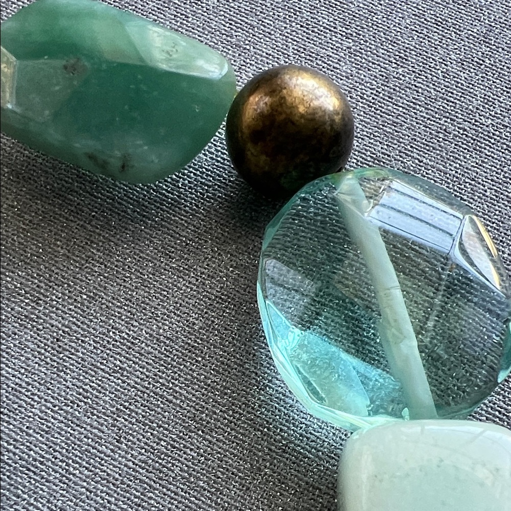 Stretch Beaded Green and Aqua Statement Bracelet - Picture 4 of 14